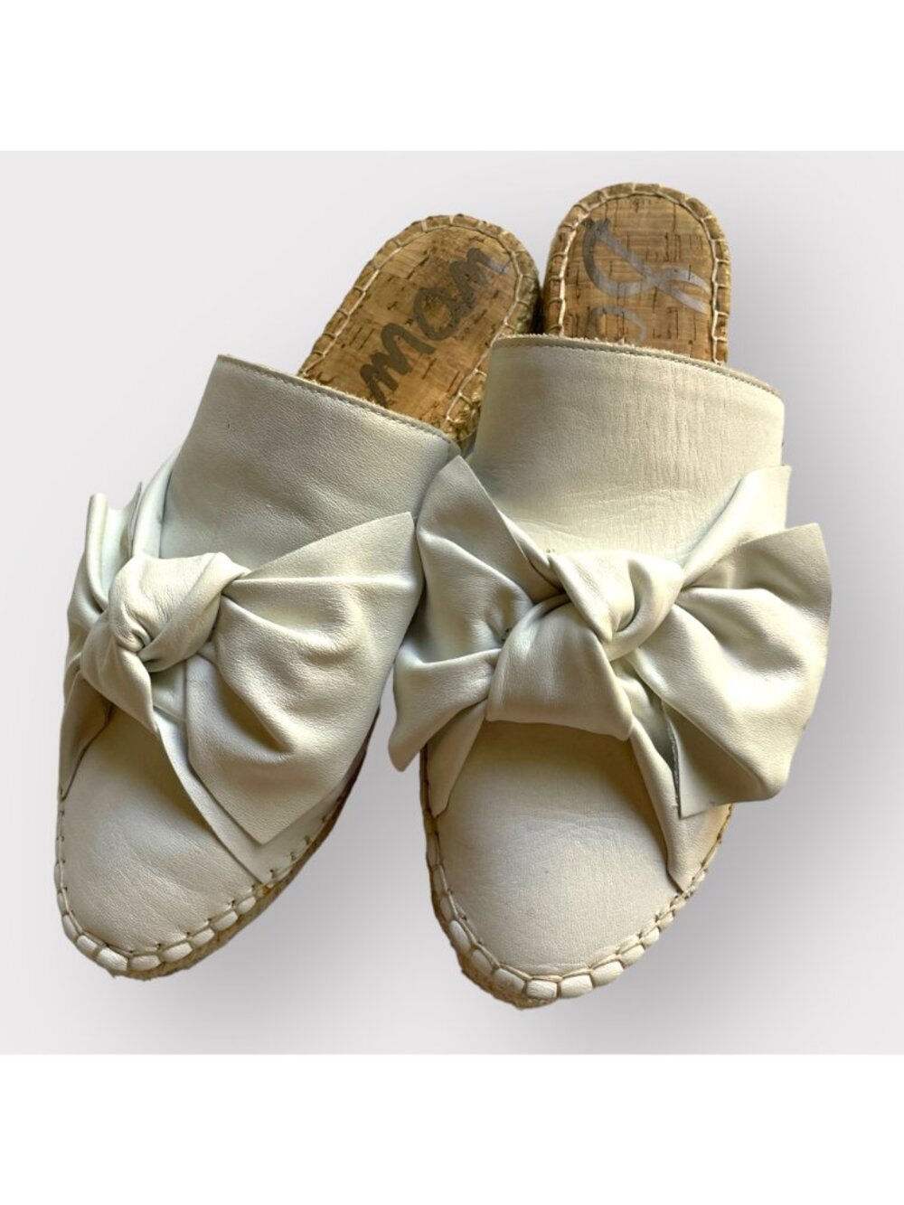 Sam Edelman Size 7.5 White Lynda Leather Bow Espadrille Slide Sandals Mule Shoes - Picture 7 of 14